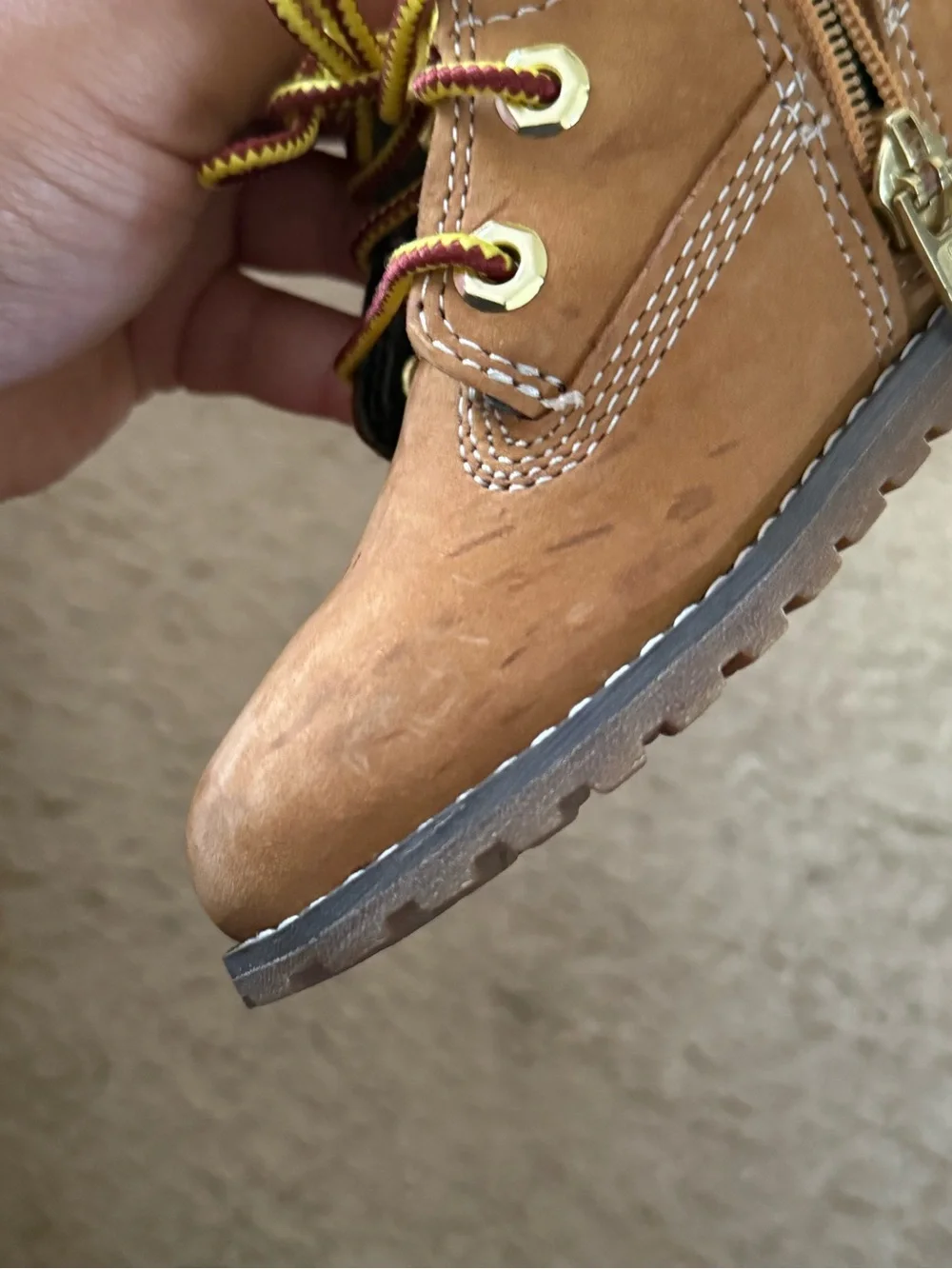 Timberland Kids Wheat/Tan Lace-Up Ankle Boots with Yellow Accents